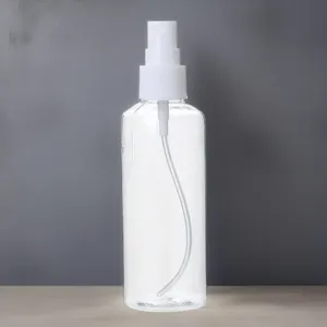 Clear plastic spray bottle detail showing the fine mist nozzle and transparent container body.