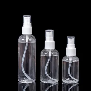 Clear plastic spray bottles set fine mist empty travel containers for liquid cosmetic use.