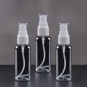 Clear plastic spray bottle for travel liquid dispensing, fine mist atomizer pump.