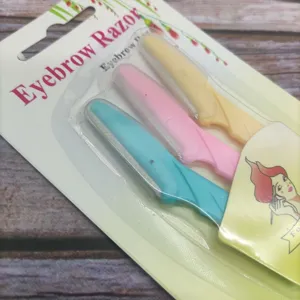 3-piece eyebrow razor set with colorful handles, safe and portable beauty grooming tools.