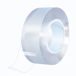Transparent nano double-sided tape roll, clear traceless acrylic adhesive for home fixing.