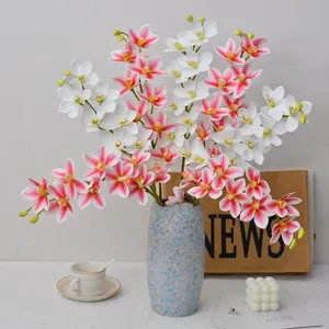 Fiori di orchidea Cymbidium artificiali 9 teste decorazione casa matrimonio vaso