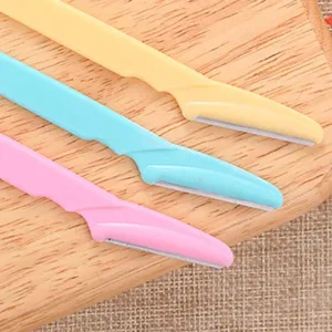 Portable 3-pack eyebrow razor set, multi-color plastic handle stainless steel facial hair trimmer.