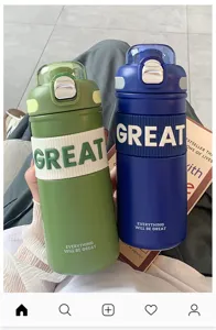 Botella de agua térmica portátil con pajita, elegante taza térmica de doble uso.