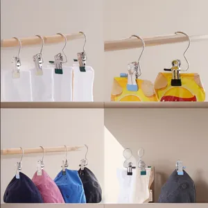 Stainless steel laundry clips S-hook multi-purpose hooks for drying socks and hats home use.