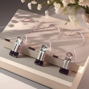 Stainless steel clip hooks with anti-slip sleeves for hanging clothes, hats, and small items.