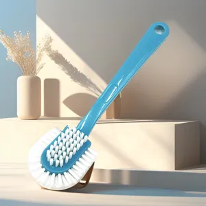 Detailansicht blaue Plastik-Wäschebürste, weiche Borsten, ergonomischer Griff für Haushaltsreinigung.