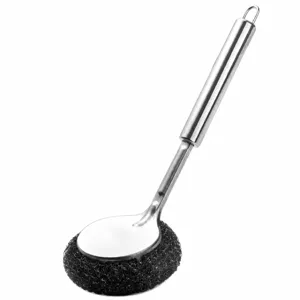 Cepillo para Olla de Acero Inoxidable Mango Largo Cepillo de Limpieza de Cocina Estropajo Resistente Herramienta de Lavado