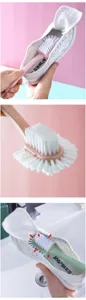 Five-sided multi-functional shoe cleaning brush with long handle and hard bristles for home use.