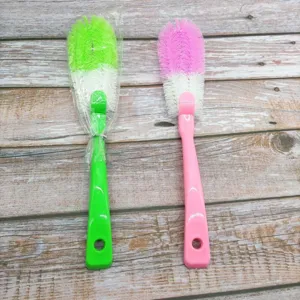 Long handle cleaning brush for bottles and cups, colorful plastic multi-functional kitchen tool.