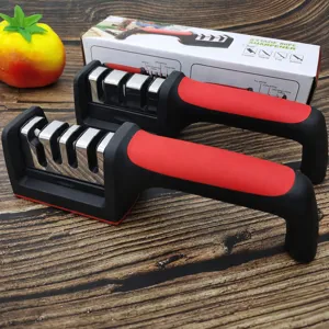 4-stage kitchen knife sharpener with ergonomic handle, professional tungsten steel sharpening tool for home cooking