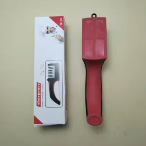 Multifunctional four-stage kitchen knife sharpener with ergonomic handle and retail box.