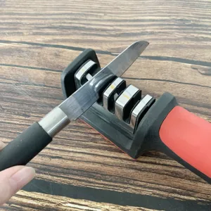 4-stage manual knife sharpener with ergonomic handle for kitchen knives and scissors.