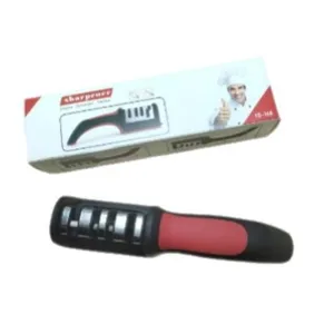 4-stage manual knife sharpener with ergonomic handle and box, multi-functional kitchen tool.