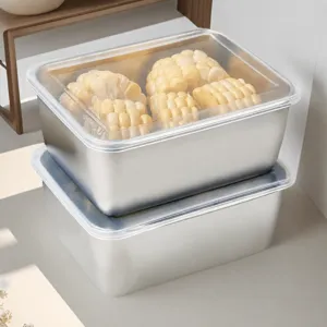Conteniteur de Stockage de Nourriture en Acier Inoxydable Avec Couvercle Boîte de Conservation Rectangle pour Cuisine Réfrigérateur Organisateur de Légumes de Fruits
