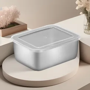 Boîte de conservation en acier inoxydable avec couvercle transparent pour réfrigérateur et cuisine.