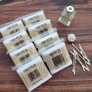 Einweg-Wattestäbchen doppelt 100 Stk. pro Beutel Make-up Holzstäbchen Reinigungswerkzeug