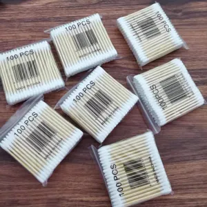 Einweg Wattestäbchen 100 Stück pro Beutel, doppelseitige Make-up Wattebuds mit dünnen Stielen.