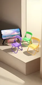 Creative mini folding chair desktop phone holder, macaron color lazy bracket and cute decor.