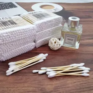 Detailansicht von 100 Stueck doppelseitigen Einweg-Wattestaebchen mit Papierstaebchen fuer Make-up.