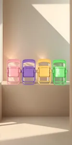 Macaron color mini folding chair desktop phone holder, creative portable lazy stand detail view.