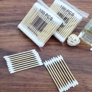Einweg Doppelkopf Wattestäbchen 100 Stück Packung Holzstäbchen Make-up Kosmetik Werkzeuge