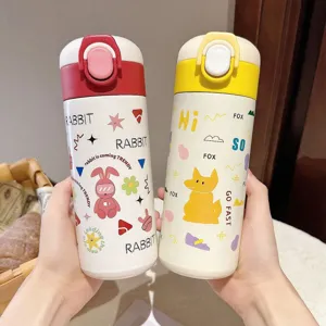 Bottiglia d'Acqua in Acciaio Inox Sottovuoto a Cartoni Animati Con Coperchio a Scatto Tazza da Viaggio Termica Portatile