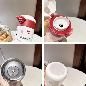 Bottiglia termica sottovuoto in acciaio inox con coperchio di sicurezza e interno.