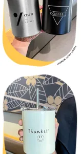Gobelet à café isotherme en acier inoxydable avec paille et couvercle, tasse de voyage.