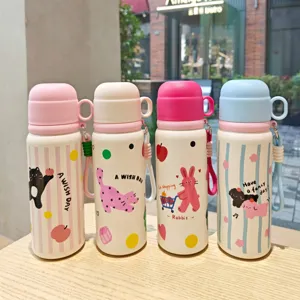 Süße Cartoon Vakuum Isolierflasche mit Tragegurt, tragbarer Edelstahlbecher für Alltag.