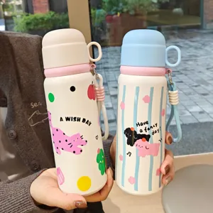 Niedliche Cartoon Kugel Thermosflasche mit Tragegurt tragbare Edelstahlflasche für Kinder
