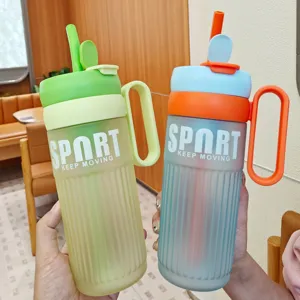 Vaso con Pajita Minimalista de Plástico PC Mate Gran Capacidad Botella de Agua Deportiva Con Asa para Oficina Viaje Diario Unisex