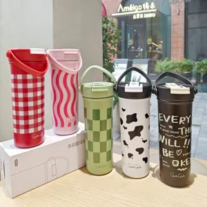 Tragbarer Edelstahl Thermobecher Reise Kaffeebecher mit Griff, Doppeltrinken Vakuum Becher