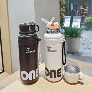 Doppelwandige edelstahl vakuum isolierte trinkflasche mit strohhalm deckel für outdoor.