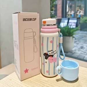 Süße Cartoon Bullet Thermoskanne tragbare Vakuum Edelstahl Wasserflasche mit Riemen.