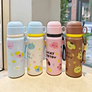 Niedliche Cartoon Bullet isolierte Wasserflasche mit Tragegurt tragbarer Edelstahl Thermobecher