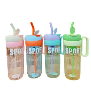 Gran capacidad botella de agua deportiva de plástico con pajita y asa para fitness