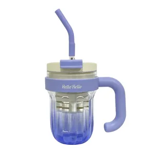 Gradient plastic straw water bottle with tea infuser and handle for office and school use