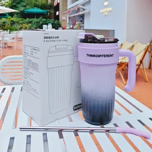 Ανοξείδωτο ποτήρι ντεγκραντέ 860ml μεγάλη χωρητικότητα θερμική κούπα με καλαμάκι και λαβή