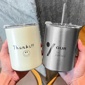 Mug à café isotherme en acier inoxydable avec paille, tasse de voyage pour couples.