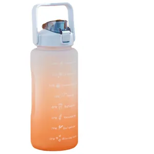 Bouteille d'eau en plastique dégradé avec paille et poignée sport, grande capacité.