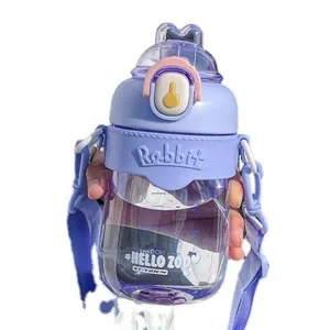 Borraccia coniglietto per bambini con tracolla simpatica tazza di plastica con cannuccia