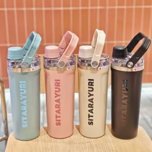 Isolierte Sport-Trinkflasche mit Magnetgriff, tragbare große Fitness-Thermoskanne in vielen Farben.