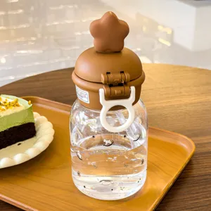 Süße Cartoon Stern Deckel Wasserflasche tragbare Doppel Trinkhalm Tasse für Kinder