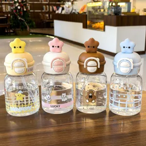 Niedliche Sternkappe Trinkflasche mit Strohhalm tragbare Kunststoff Tasse fur Kinder Geschenke