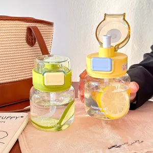 Tragbare Mini-Wasserflasche aus Hochborosilikatglas Mit Strohhalm Hitzebeständiger Auslaufsicherer Reise-Trinkbecher Für Damen