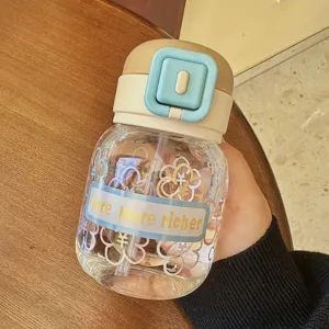 Cute chubby straw water bottle with lovely floral prints and secure lid for daily hydration use.
