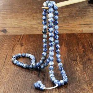 Natuurlijke blauwe jaspis stenen kralen ketting 99 kralen lange tasbih product detailweergave