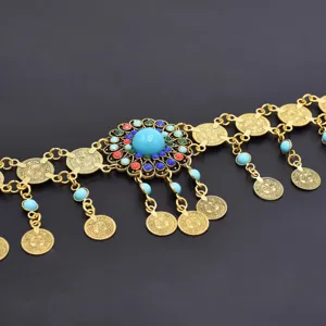 Bohemian Ethnic Belly Dance Coin Tassel Waist Chain Turquoise Inlaid Body Jewelry
