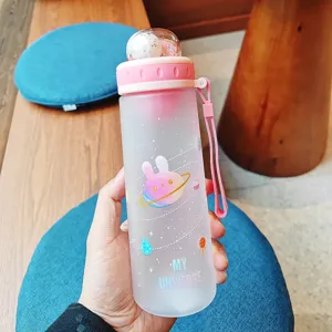 Matte kunststof waterfles met creatief konijn micro landschap ontwerp voor dagelijks gebruik